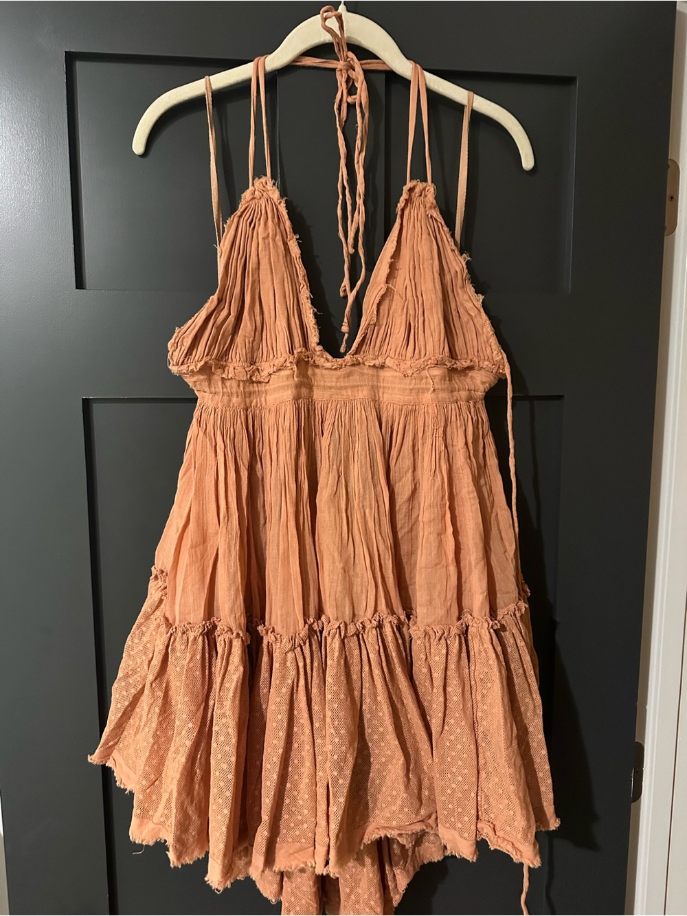 Free People Rust Orange Crinkle Halter Camisole Dress